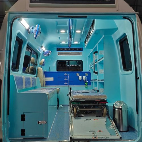 Stainless steel JSL freezer box fitted in the SSR ambulance for dignified deceased transport